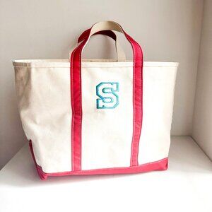 L.L Bean Boat and Tote Ivory Canvas Monogram Tote Bag Made in USA